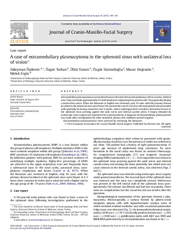 (PDF) A case of extramedullary plasmacytoma in the sphenoid sinus with ...