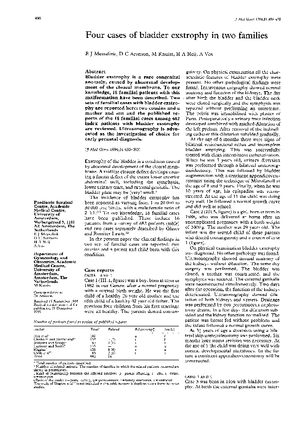 (PDF) Four cases of bladder exstrophy in two families