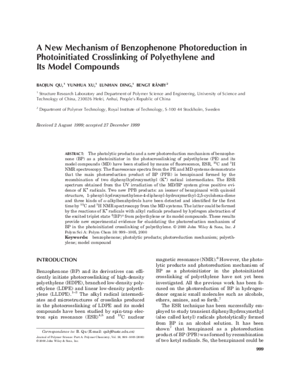 (PDF) A new mechanism of benzophenone photoreduction in photoinitiated ...