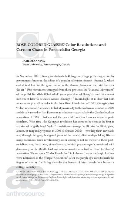 (PDF) ROSE-COLORED GLASSES? Color Revolutions and Cartoon Chaos in ...