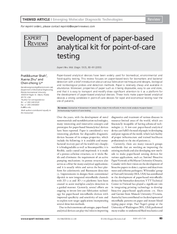 (PDF) Development of paper-based analytical kit for point-of-care testing