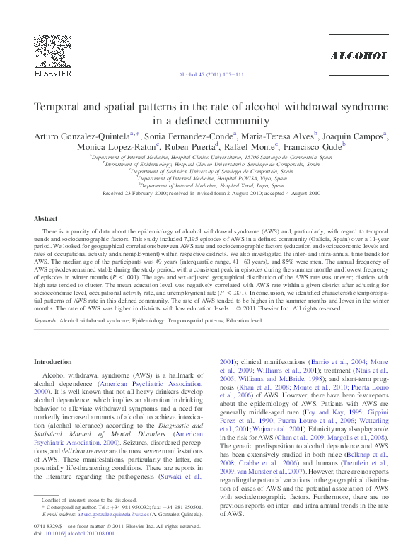 (PDF) Temporal and spatial patterns in the rate of alcohol withdrawal ...
