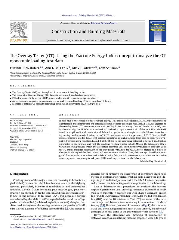 (PDF) The Overlay Tester (OT): Using the Fracture Energy Index concept ...
