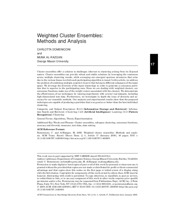(PDF) Weighted cluster ensembles