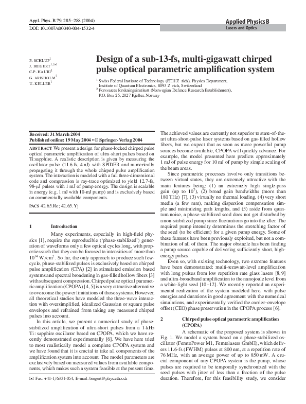 (PDF) Design of a sub-13-fs, multi-gigawatt chirped pulse optical ...