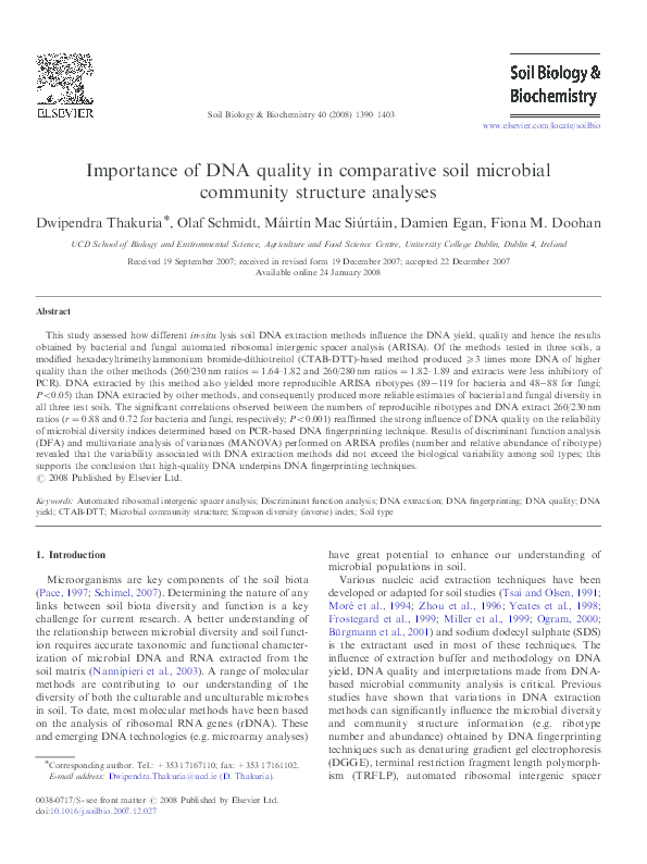 (PDF) Importance of DNA quality in comparative soil microbial community ...
