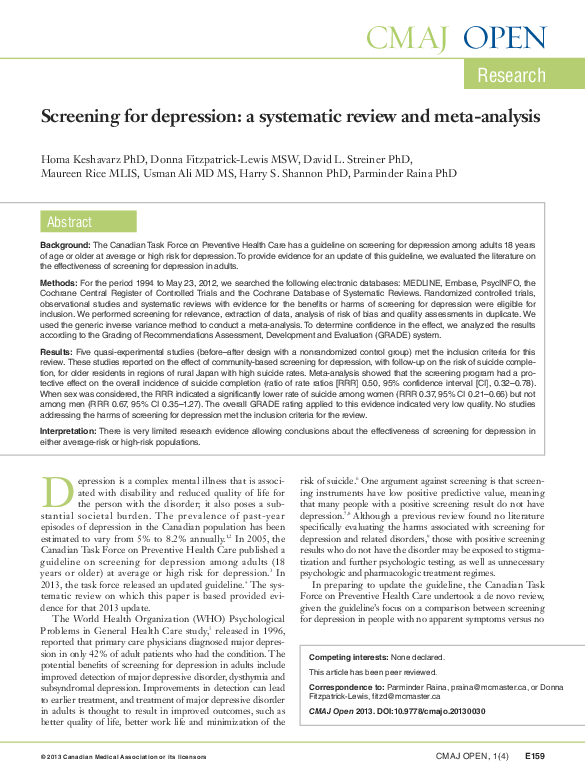 (PDF) Screening for depression: a systematic review and meta-analysis