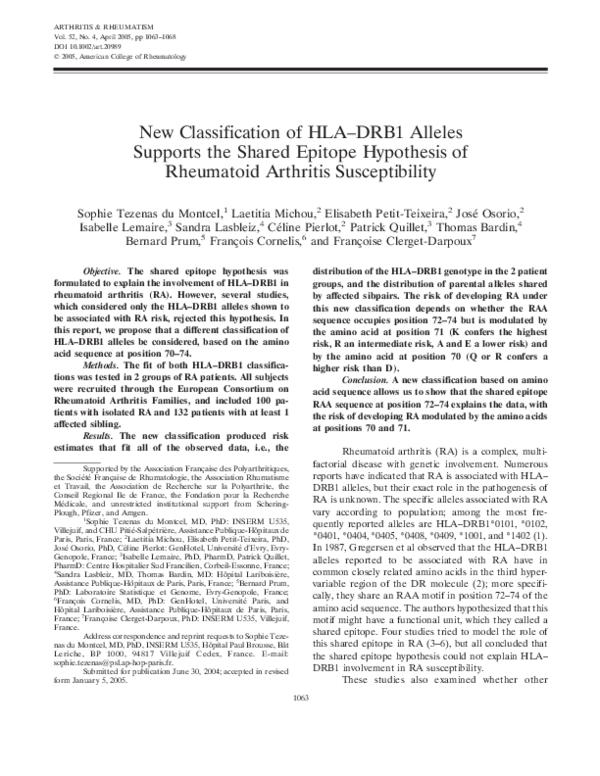 (PDF) New classification of HLA-DRB1 alleles supports the shared ...