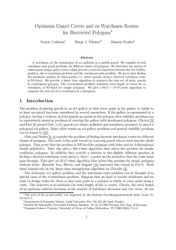 (PDF) OPTIMUM GUARD COVERS AND m-WATCHMEN ROUTES FOR RESTRICTED POLYGONS