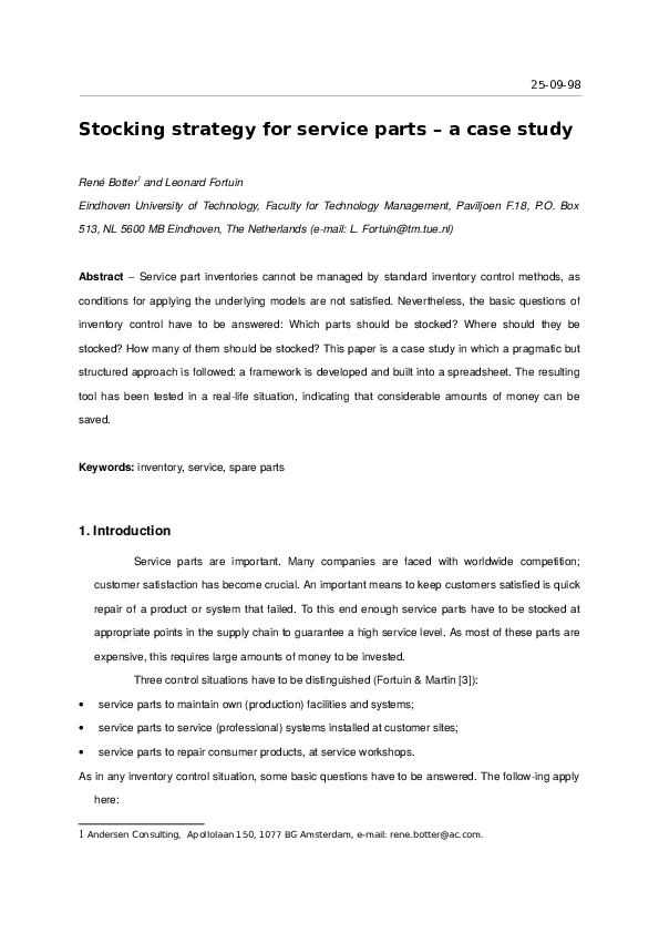 (DOC) Stocking strategy for service parts a case study joel ramirez