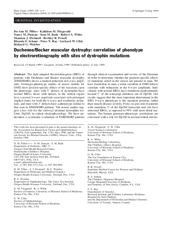 (PDF) Duchenne/Becker muscular dystrophy correlation of phenotype by