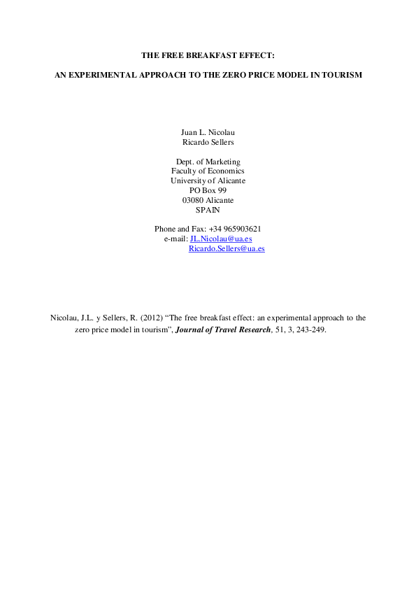 (PDF) THE FREE BREAKFAST EFFECT AN EXPERIMENTAL APPROACH TO THE ZERO