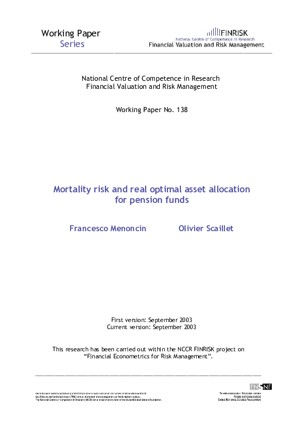 (PDF) Mortality risk and real optimal asset allocation for pension funds