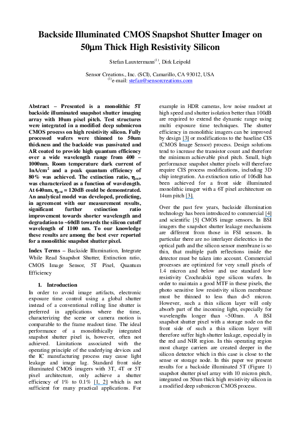 (PDF) Backside Illuminated CMOS Snapshot Shutter Imager on 50 m Thick ...