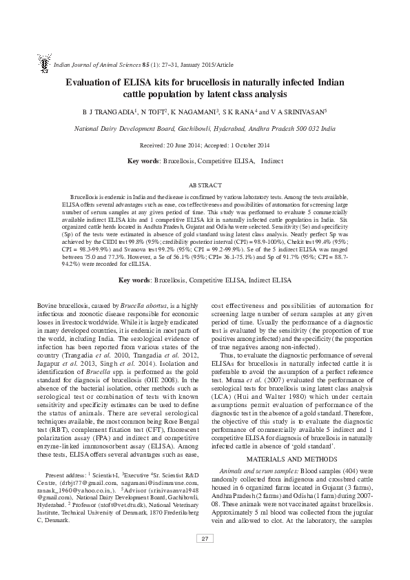 (PDF) Evaluation of ELISA kits for brucellosis in naturally infected ...