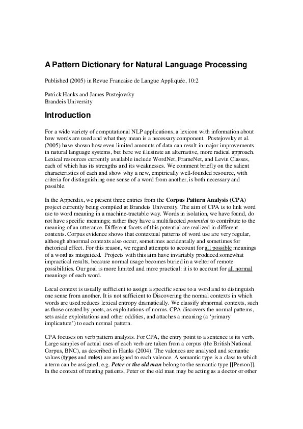 (PDF) A Pattern Dictionary for Natural Language Processing