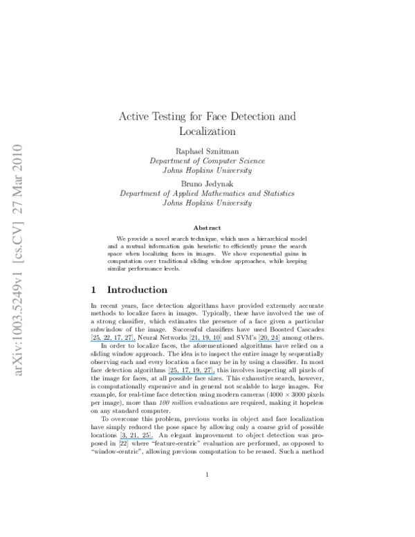 (PDF) Active Testing for Face Detection and Localization
