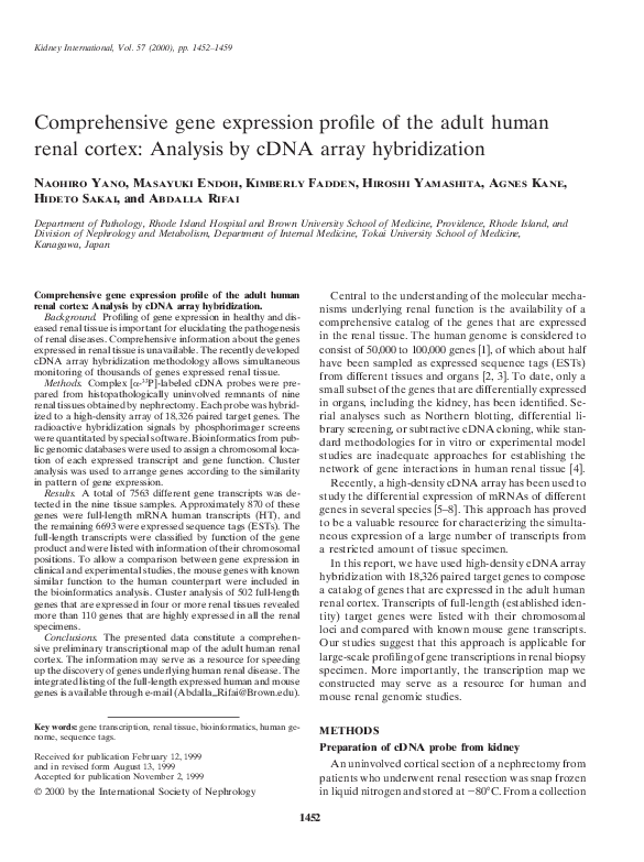 (PDF) Comprehensive gene expression profile of the adult human renal ...