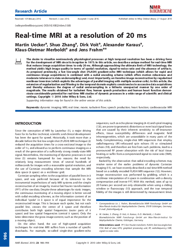 (PDF) Real-time MRI at a resolution of 20 ms