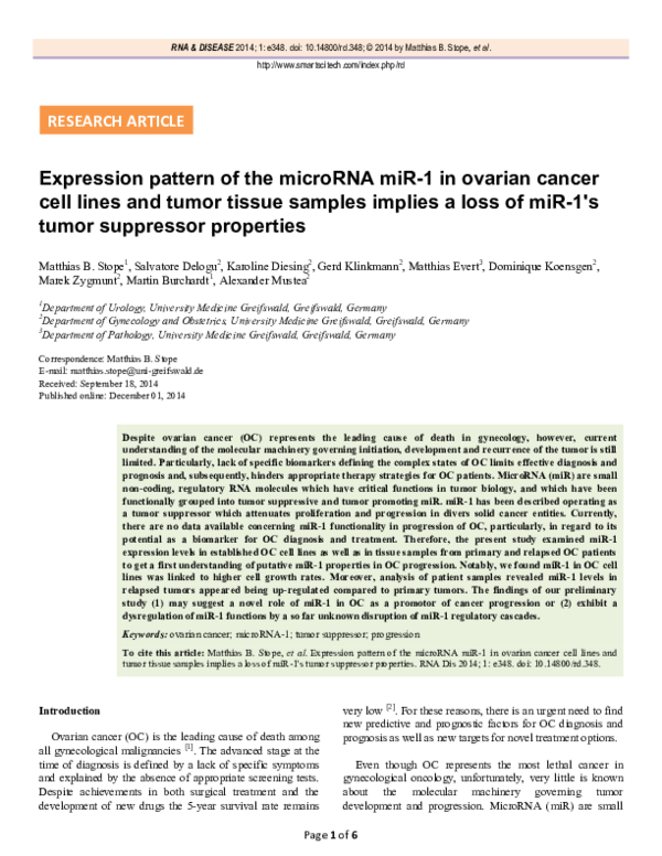 (PDF) Expression pattern of the microRNA miR-1 in ovarian cancer cell ...