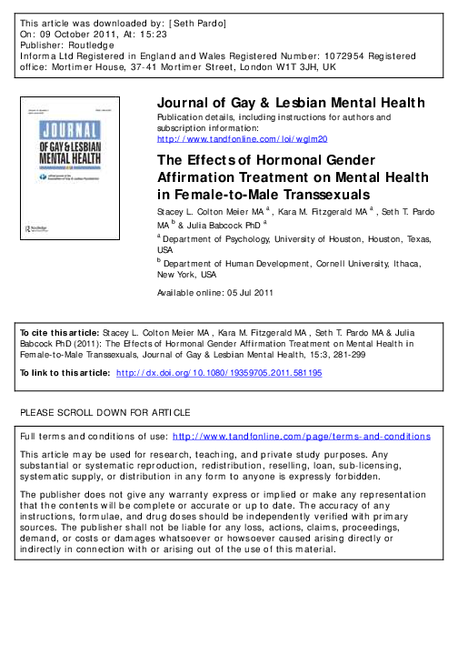 (PDF) The Effects of Hormonal Gender Affirmation Treatment on Mental ...
