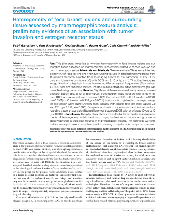 (PDF) Heterogeneity of focal breast lesions and surrounding tissue ...