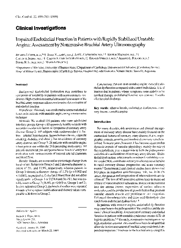 (PDF) Impaired endothelial function in patients with rapidly stabilized ...