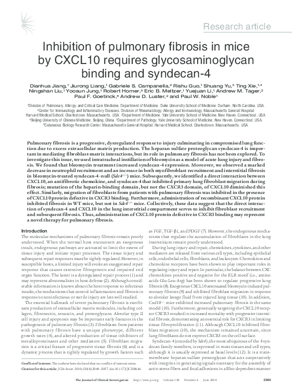 (PDF) Inhibition of pulmonary fibrosis in mice by CXCL10 requires ...