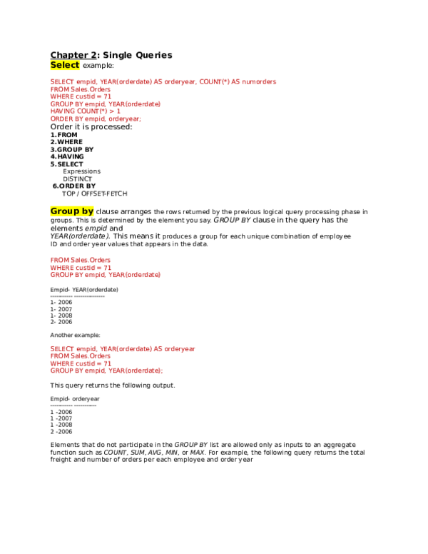 (DOC) Chapter 2: Single Queries Select example