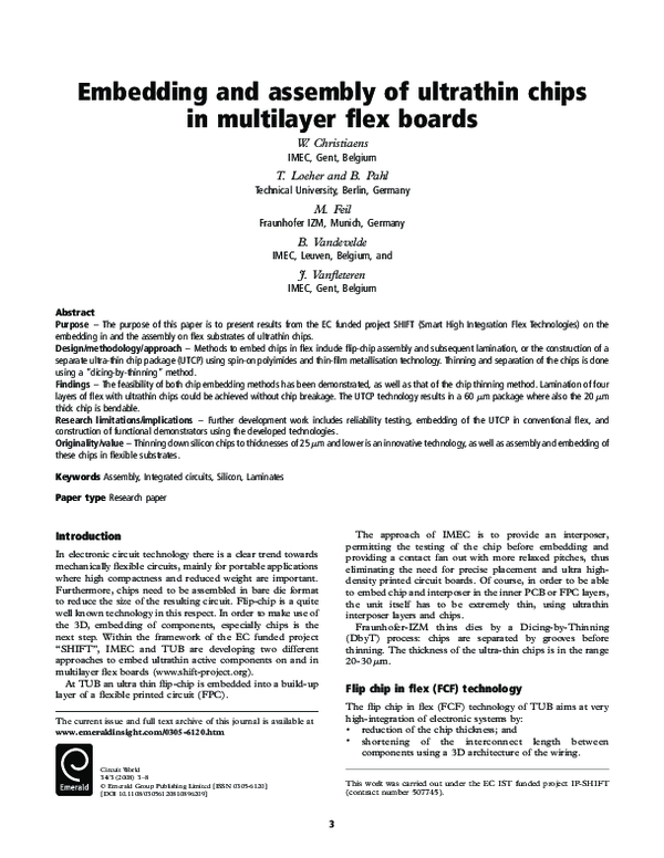 (PDF) Embedding and assembly of ultrathin chips in multilayer flex boards