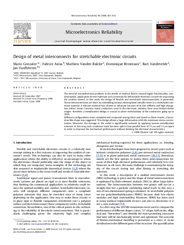 (PDF) Design of metal interconnects for stretchable electronic circuits