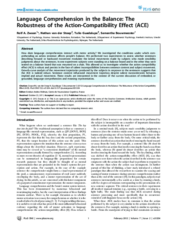 (PDF) Language Comprehension in the Balance: The Robustness of the ...
