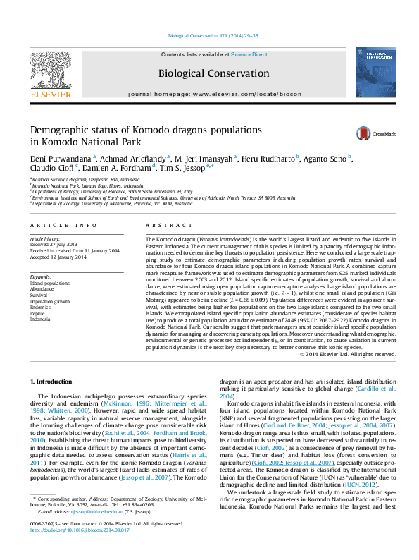 (PDF) Demographic status of Komodo dragons populations in Komodo