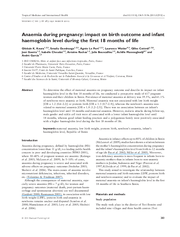 (PDF) Anaemia during pregnancy: impact on birth outcome and infant ...