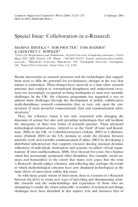 (PDF) Special issue: Collaboration in e-Research