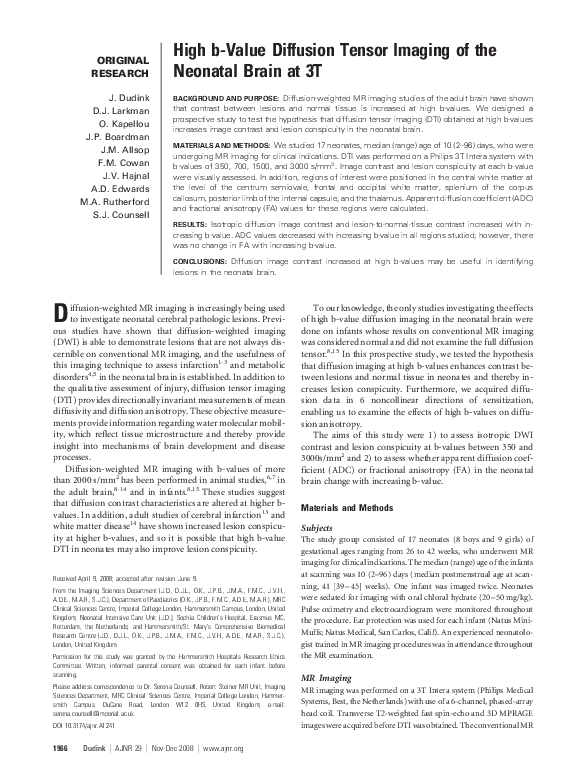 (PDF) High b-Value Diffusion Tensor Imaging of the Neonatal Brain at 3T