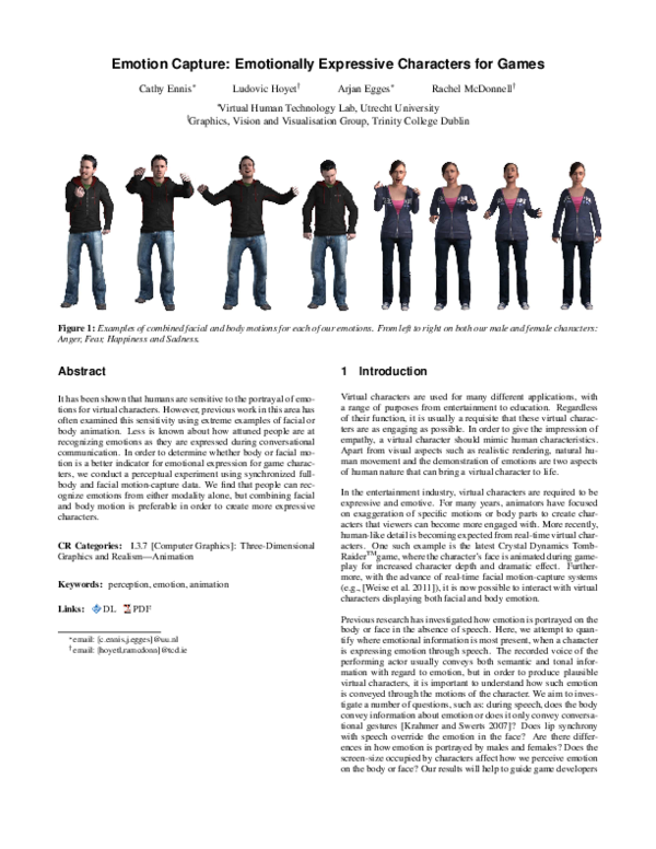 (PDF) Emotion capture: Emotionally expressive characters for games