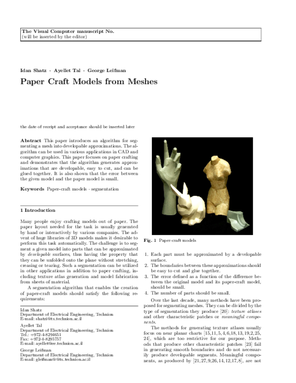(PDF) Paper craft models from meshes