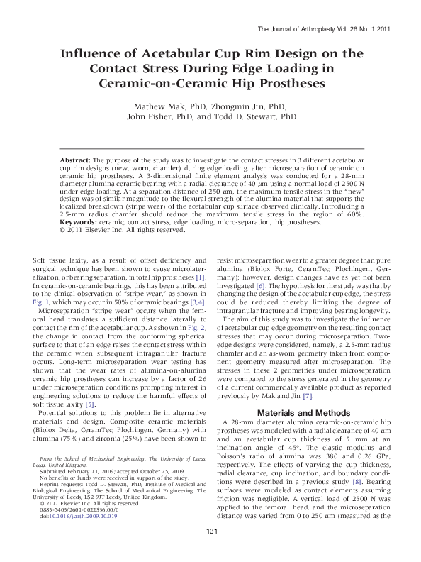 (PDF) Influence of Acetabular Cup Rim Design on the Contact Stress