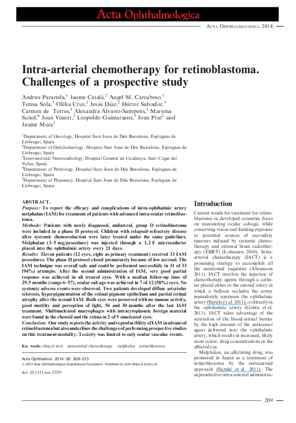 (PDF) Intra-arterial Chemotherapy for Retinoblastoma