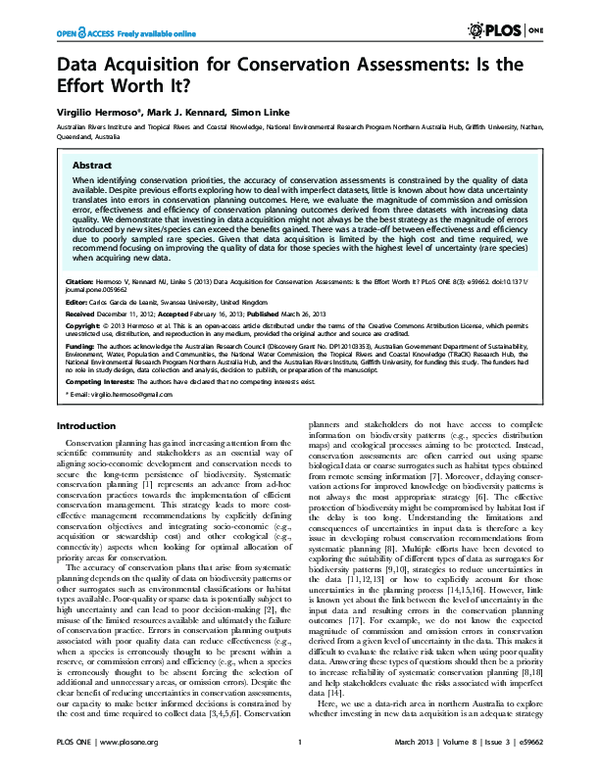 (PDF) Data Acquisition for Conservation Assessments: Is the Effort ...