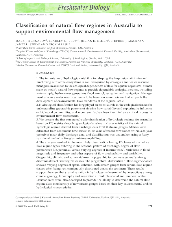 (PDF) Classification of natural flow regimes in Australia to support ...