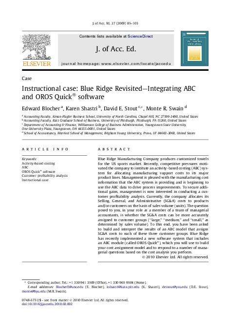 (PDF) Instructional case: Blue Ridge Revisited—Integrating ABC and OROS ...