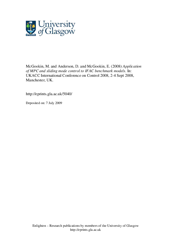 (PDF) Application of MPC and sliding mode control to IFAC benchmark models