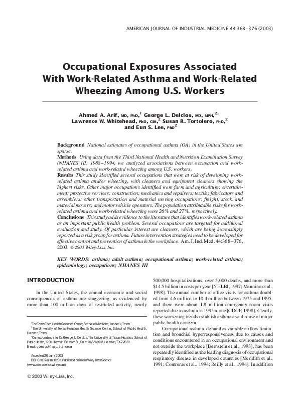 (PDF) Occupational exposures associated with work-related asthma and ...