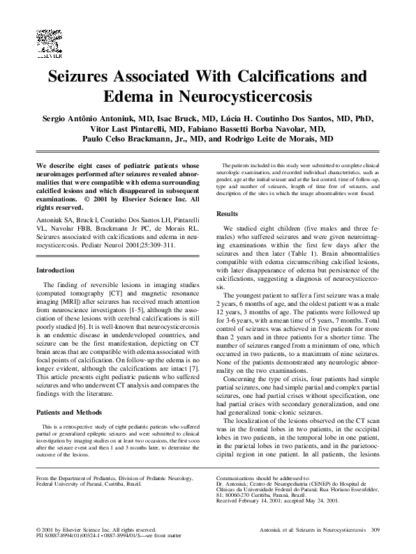 (PDF) Seizures associated with calcifications and edema in ...