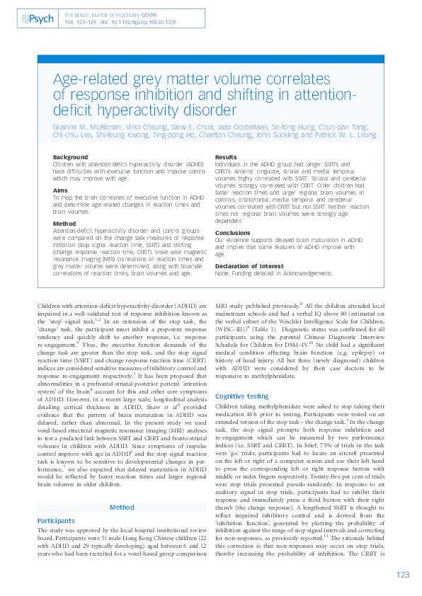 (PDF) Age-related grey matter volume correlates of response inhibition ...