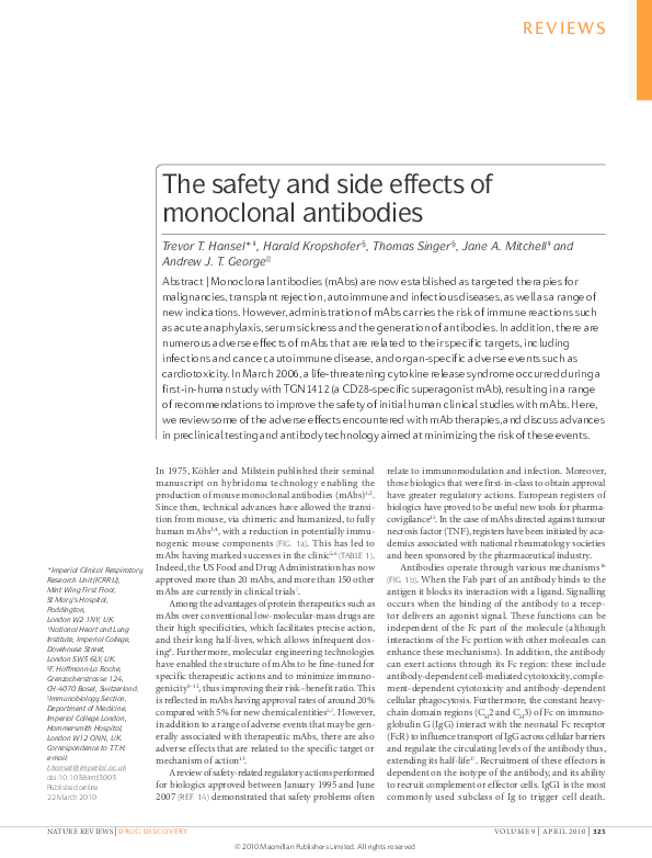 (PDF) The safety and side effects of monoclonal antibodies