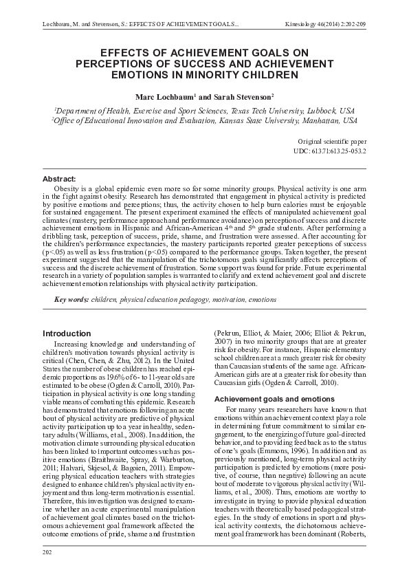 (PDF) EFFECTS OF ACHIEVEMENT GOALS ON PERCEPTIONS OF SUCCESS AND ...
