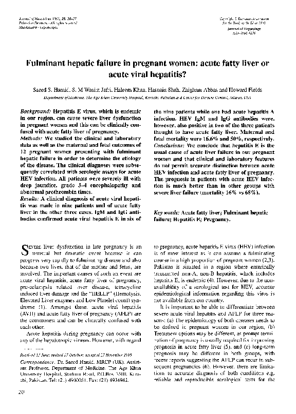 (PDF) Fulminant hepatic failure in pregnant women: acute fatty liver or ...